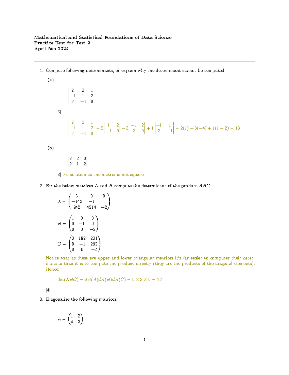 Mathematical & Statistical Foundations of Data Science Practice Test 2 ...