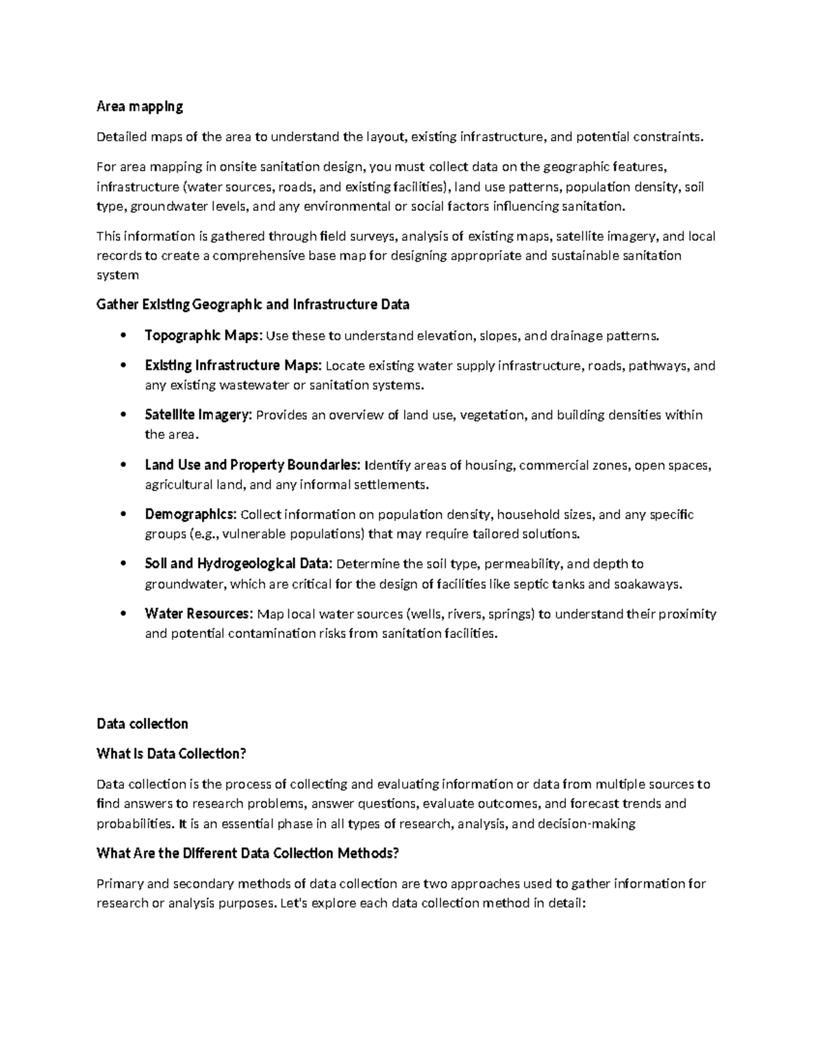 Area Mapping for Onsite Sanitation Design: Data Collection & Analysis ...
