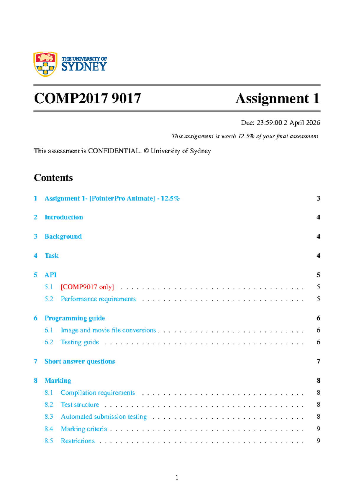 COMP2017 Assignment 1: Animation Backend Development Guide - Studocu
