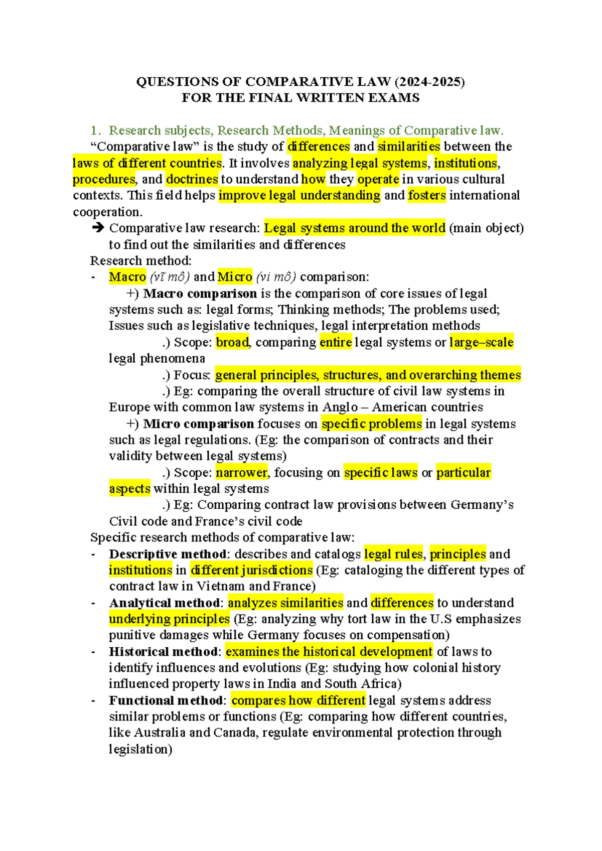 2.1: Macro and Micro Comparison in Comparative Law - Buoi 2 Notes - Studocu