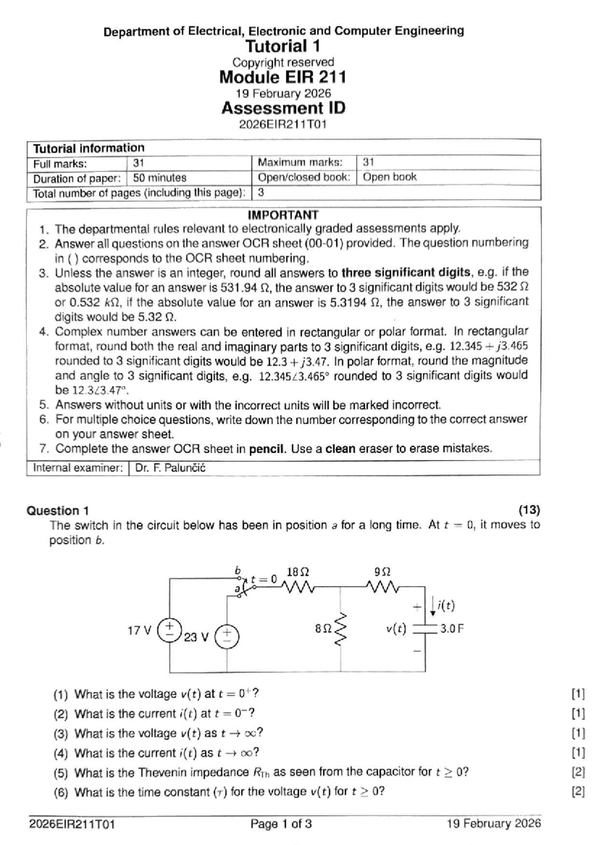 EIR 211 Tutorial 1: Circuit Analysis & Thevenin Impedance - Studocu
