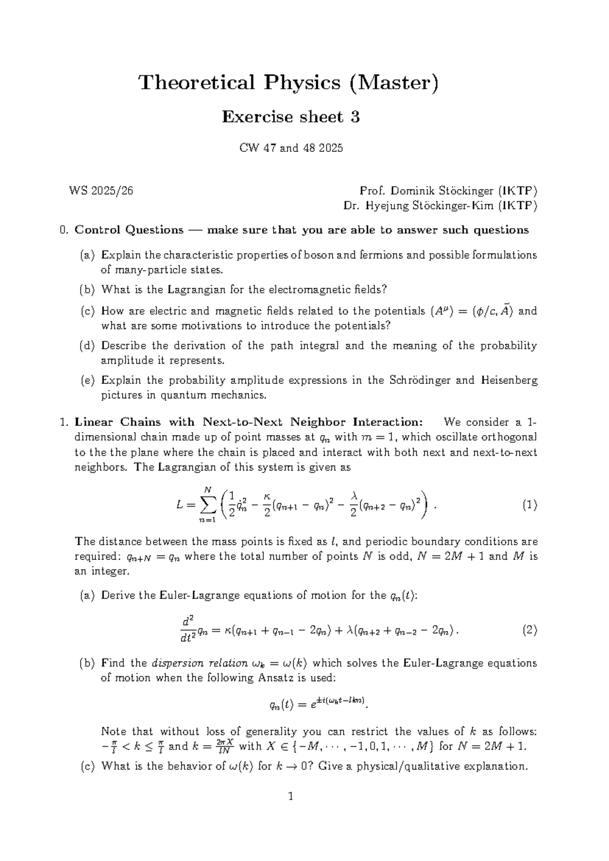 Theoretical Physics (Master) Exercise Sheet 3: Control Questions ...
