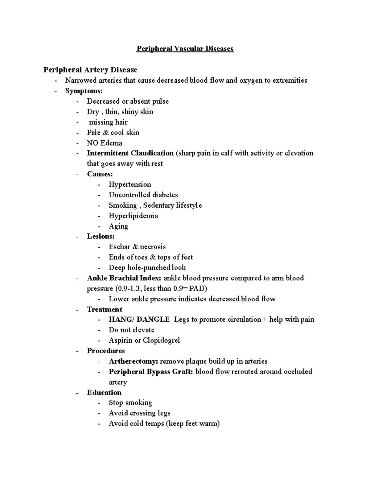 PAD: Understanding Peripheral Artery Disease and Its Management - Studocu