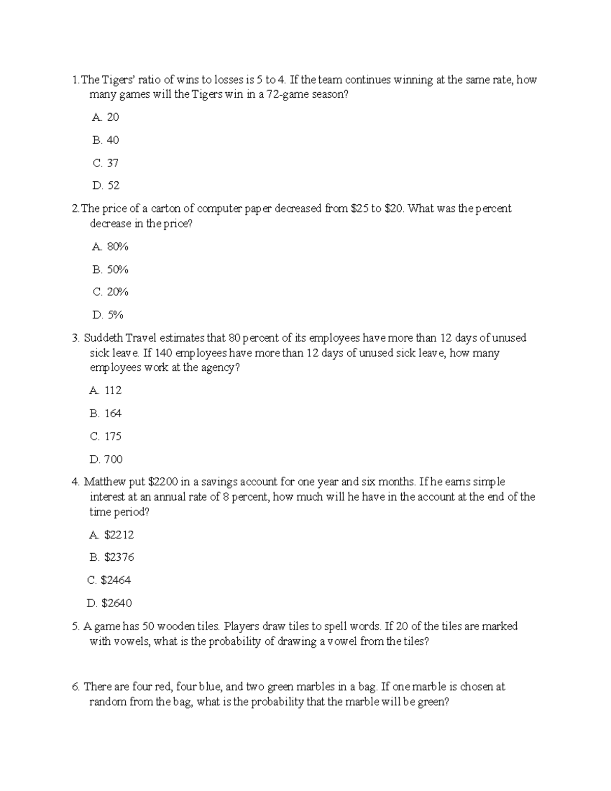 GED Lecture Notes: Probability, Ratios, and Basic Math Concepts - Studocu