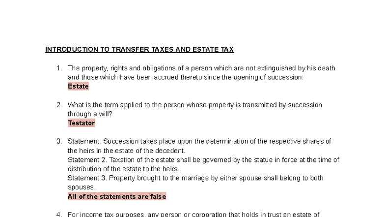 BSA TAXATION SUMMARIES: Introduction to Transfer Taxes & Estate Tax ...