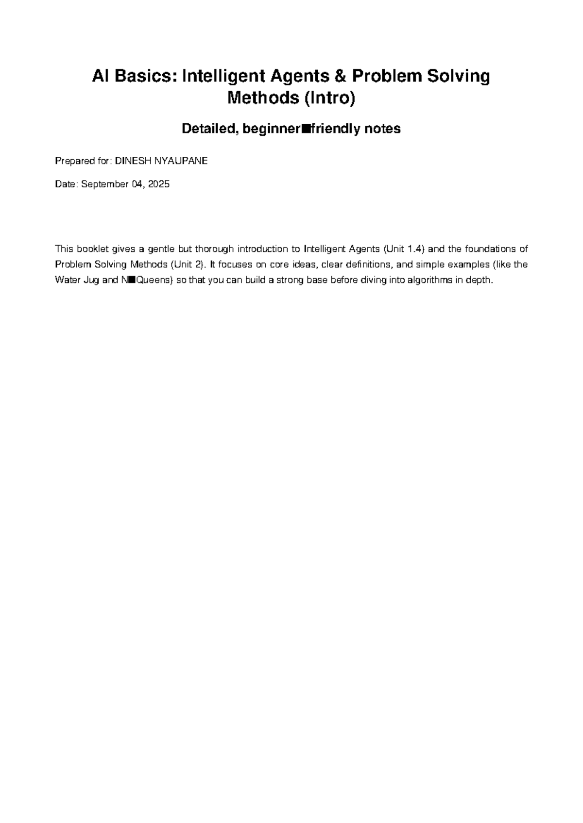 AI Basics: Intelligent Agents & Problem Solving Methods (Intro) - Studocu