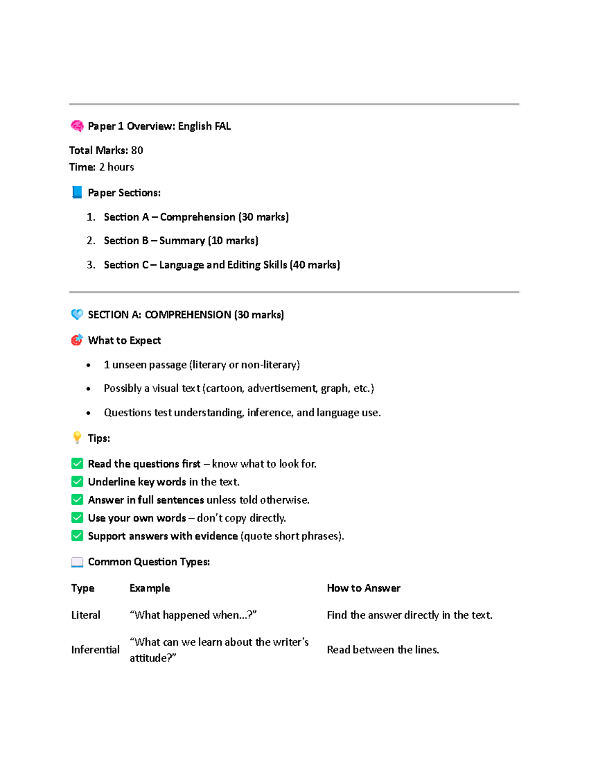 Paper 1 ENG FAL Revision Guide: Overview & Tips for Success - Studocu