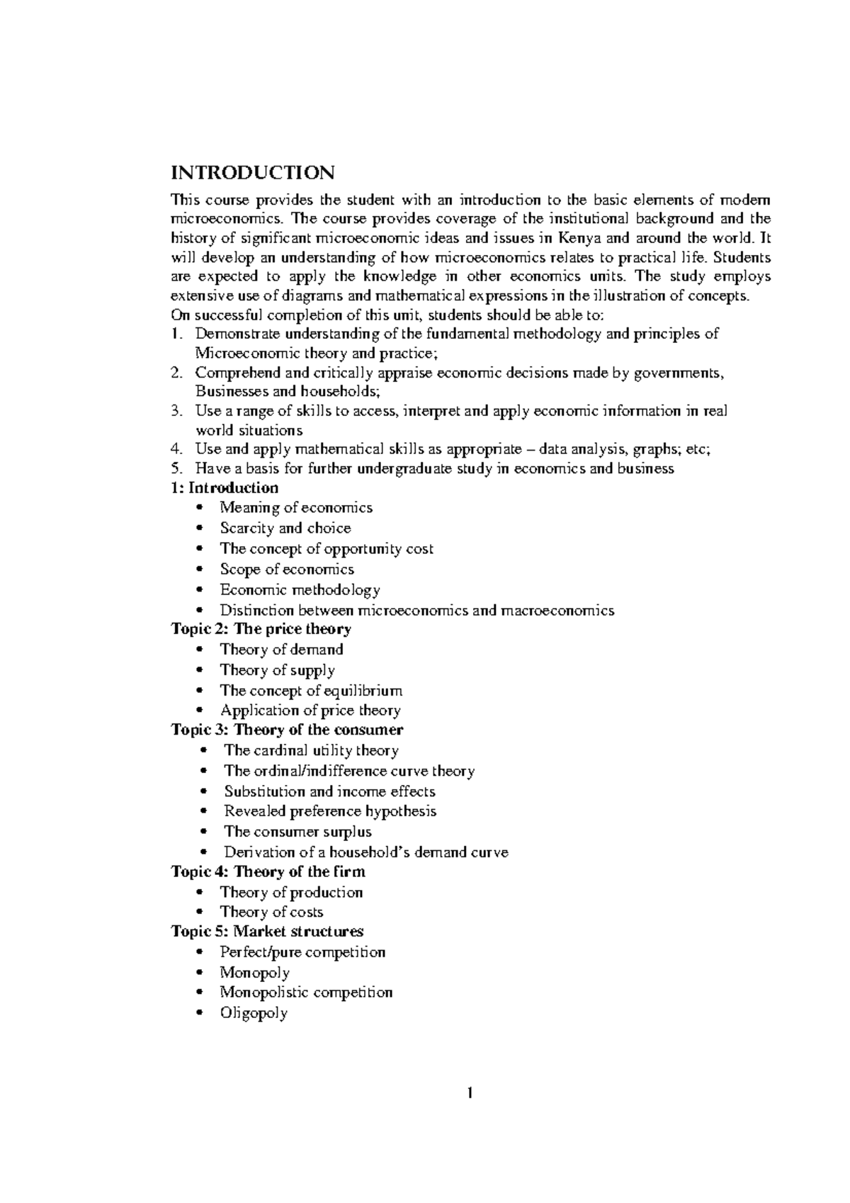 ECO 110 Introduction to Microeconomics: Comprehensive Lecture Notes ...