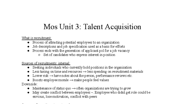 Mos Unit 3: Talent Acquisition - Recruitment Processes and Strategies ...