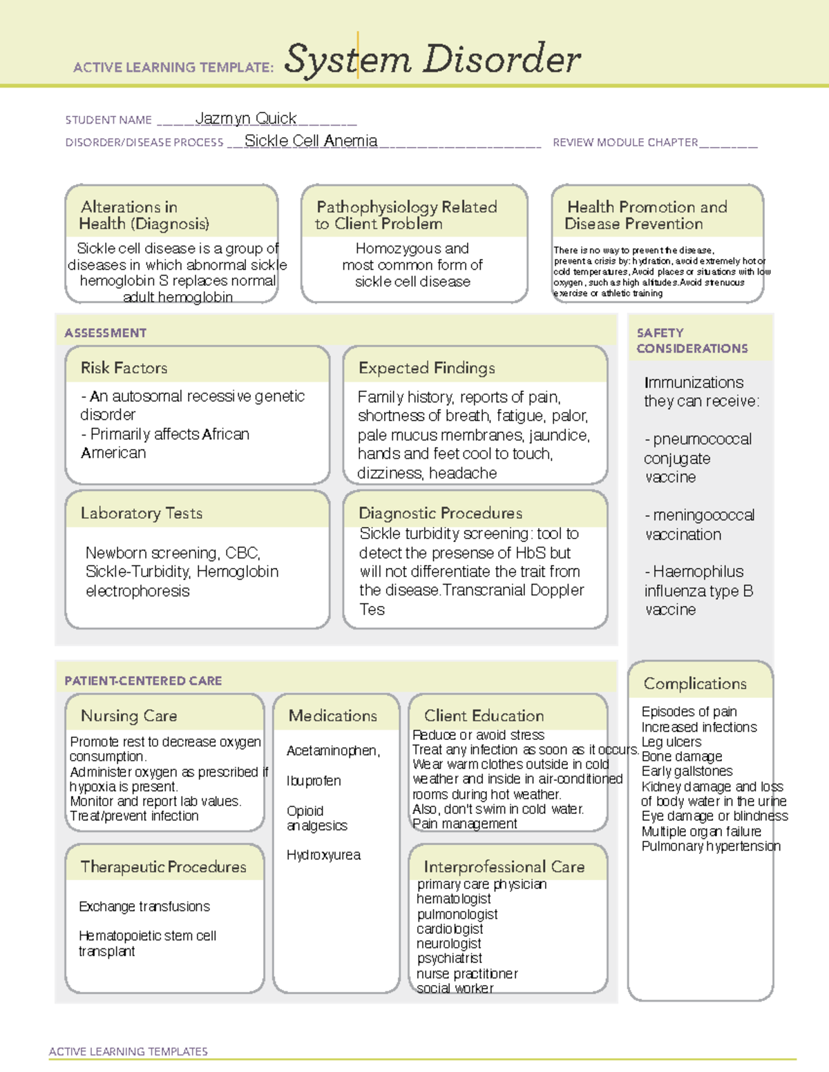 ATI Sickle Cell Disease Active Learning Template Studocu