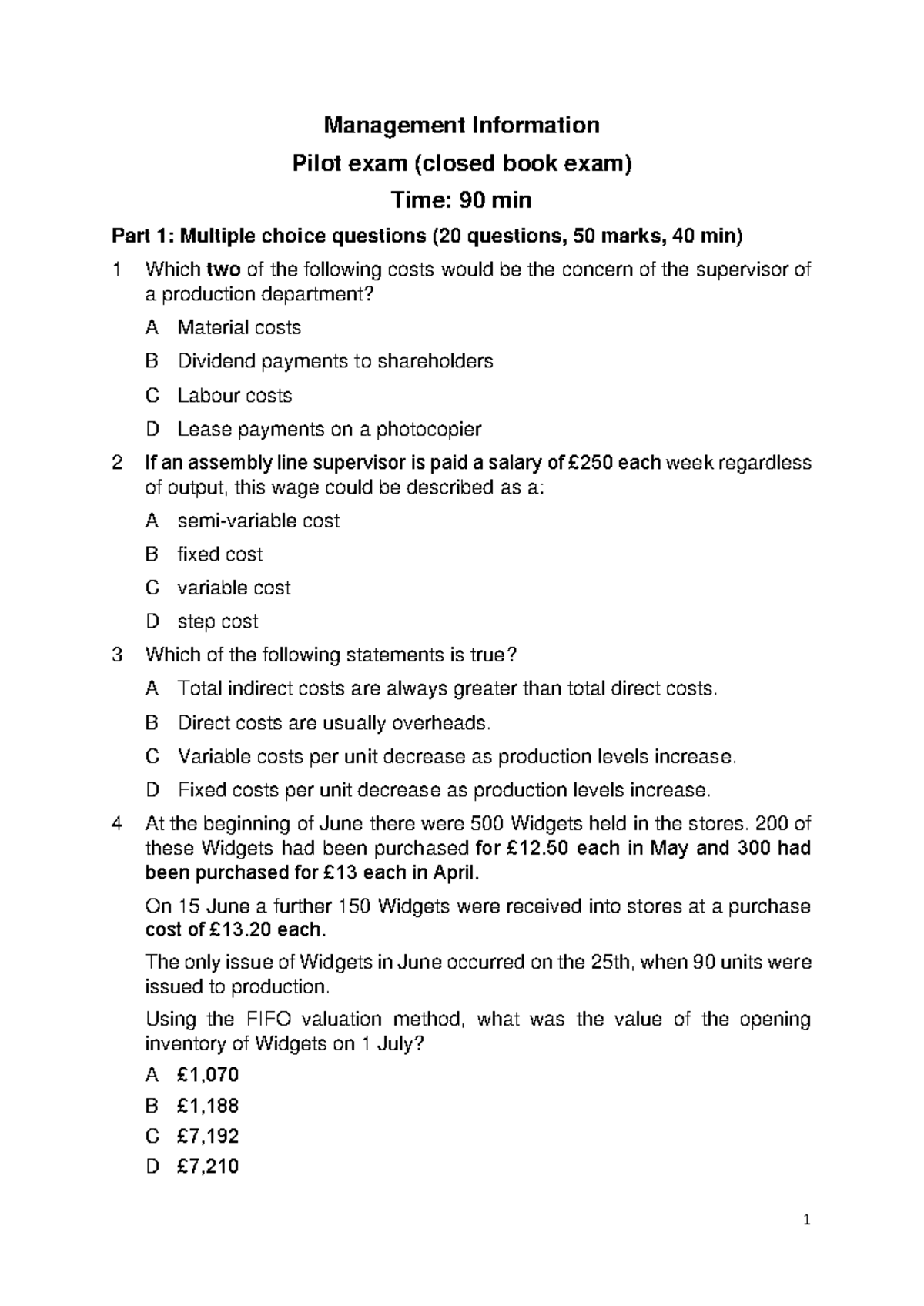 MI Management Information Pilot Exam Study Guide - Studocu