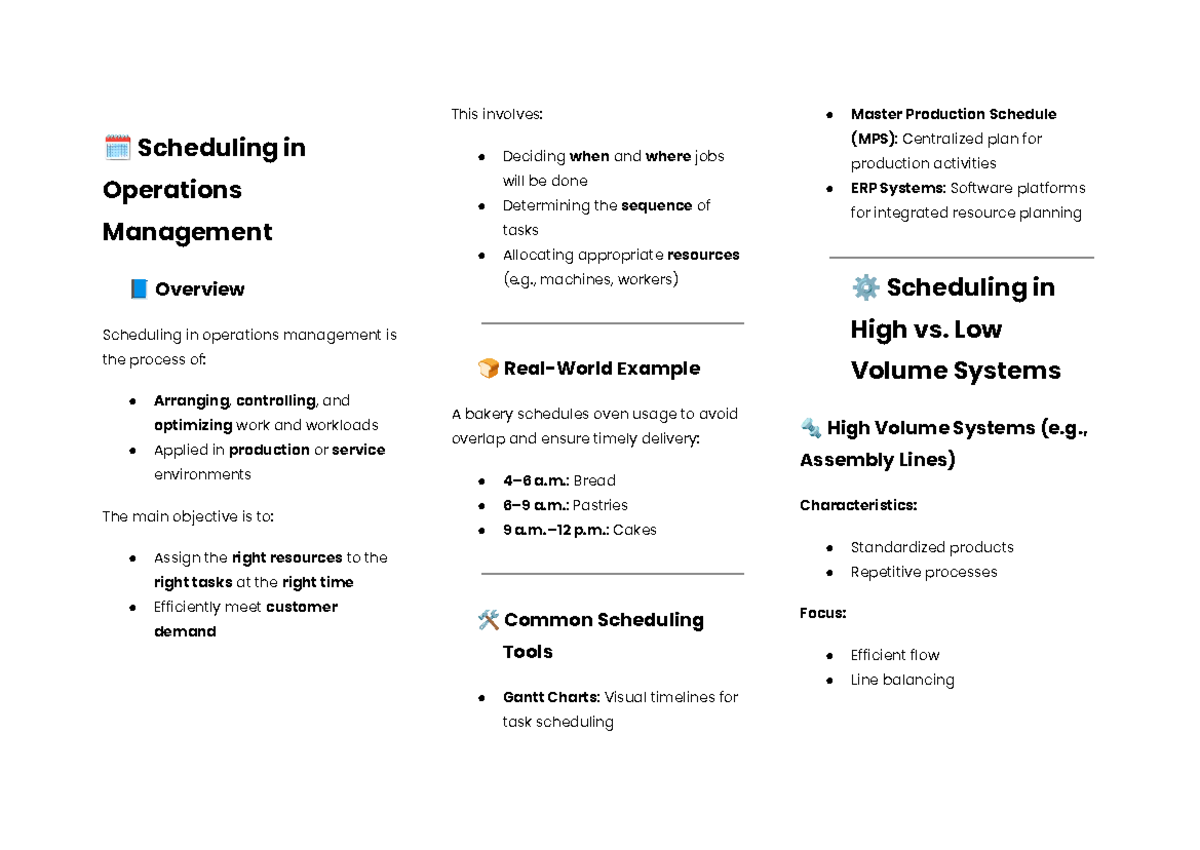 Operations Management Scheduling Overview (OM 101) - Studocu