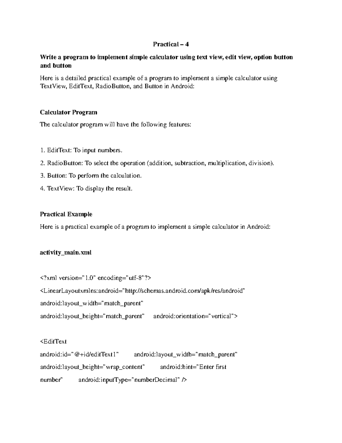 Practical - 4 - Pratical - Practical – 4 Write a program to implement ...