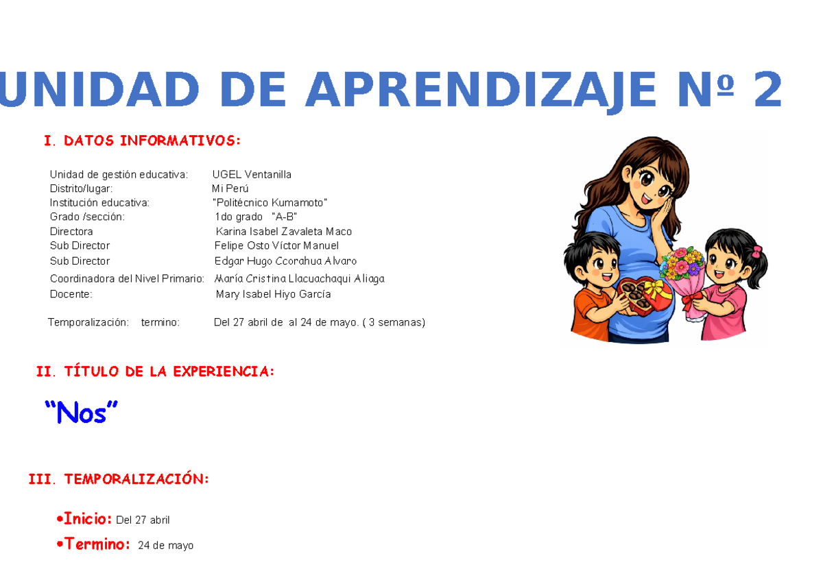 Unidad de Aprendizaje Nº 3: Estrategias para el 1° Grado - Maestra ...