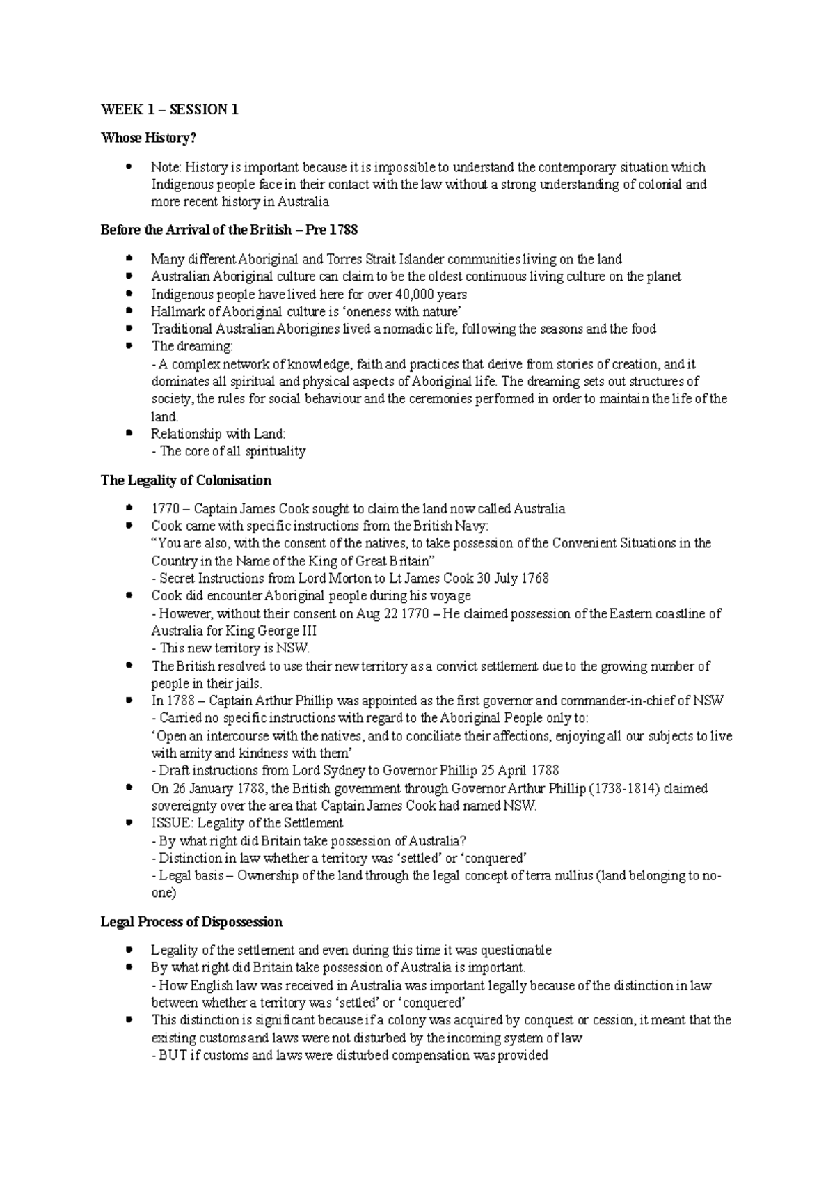 Indigenous law notes: Week 1 and 2 sessions overview - Studocu