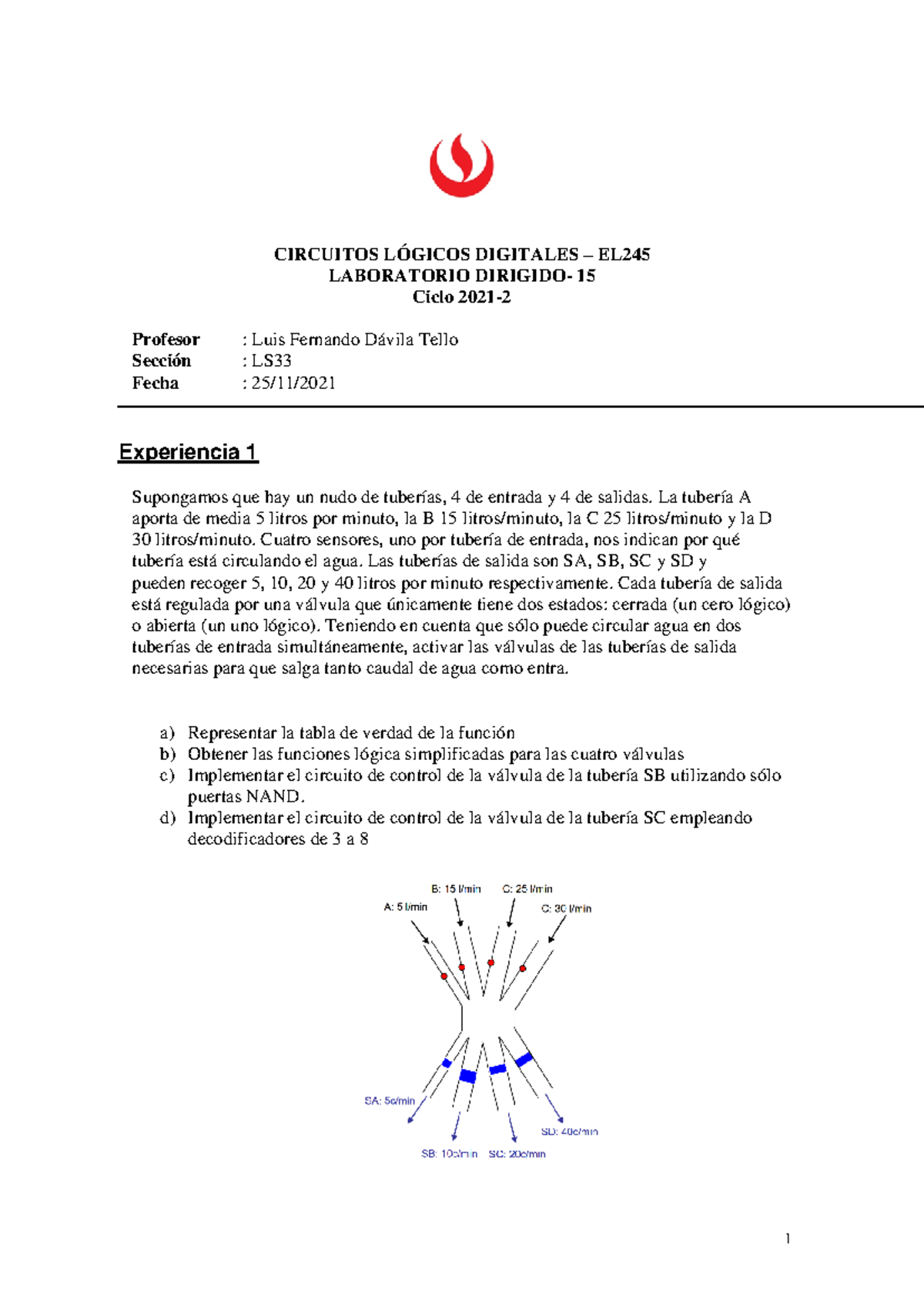 EL245 Laboratorio Dirigido 15 - Análisis de Circuitos Lógicos 2021-02 - Document Preview