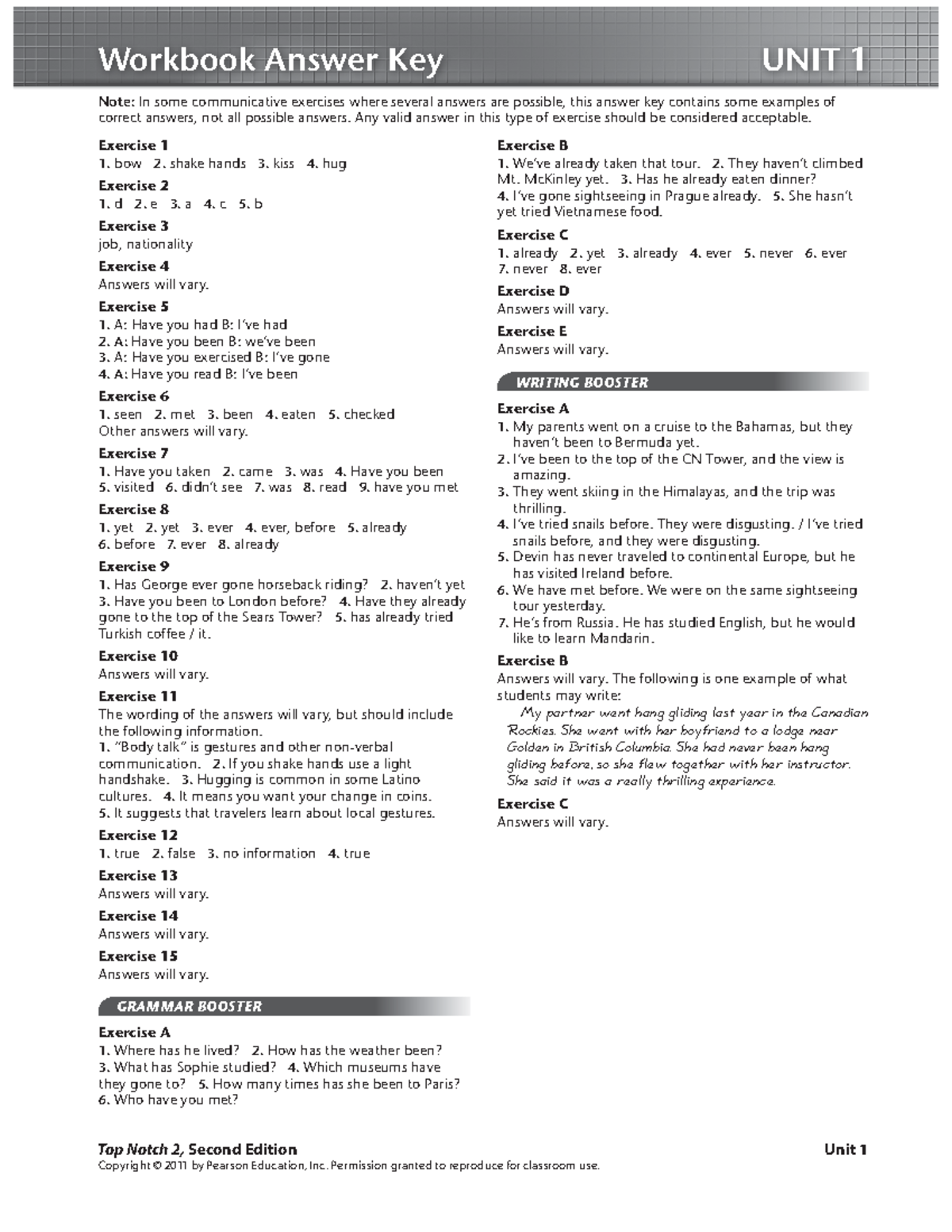 Top Notch 2 Workbook Answers Key - UNIT 1 (Tp 02) - Studocu