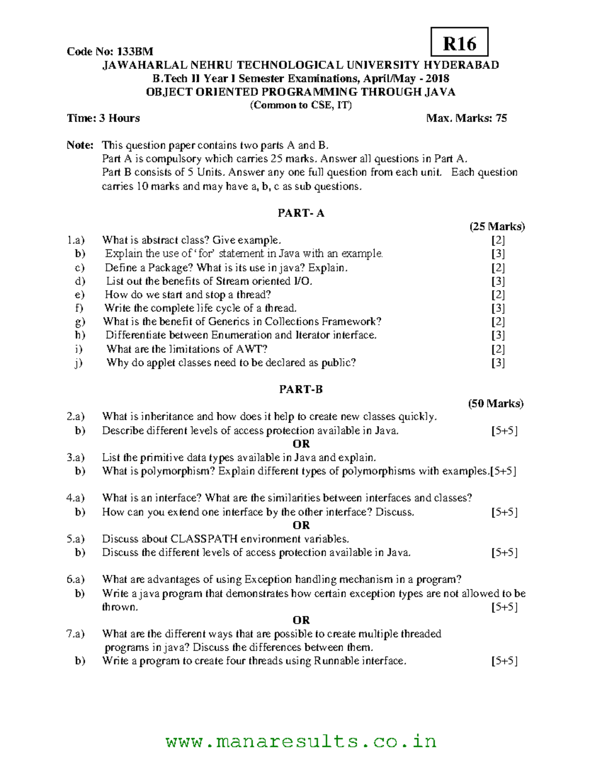 Java - JAVA PREVIOUS YEAR QUESTION PAPER - Code No: 133BM JAWAHARLAL ...