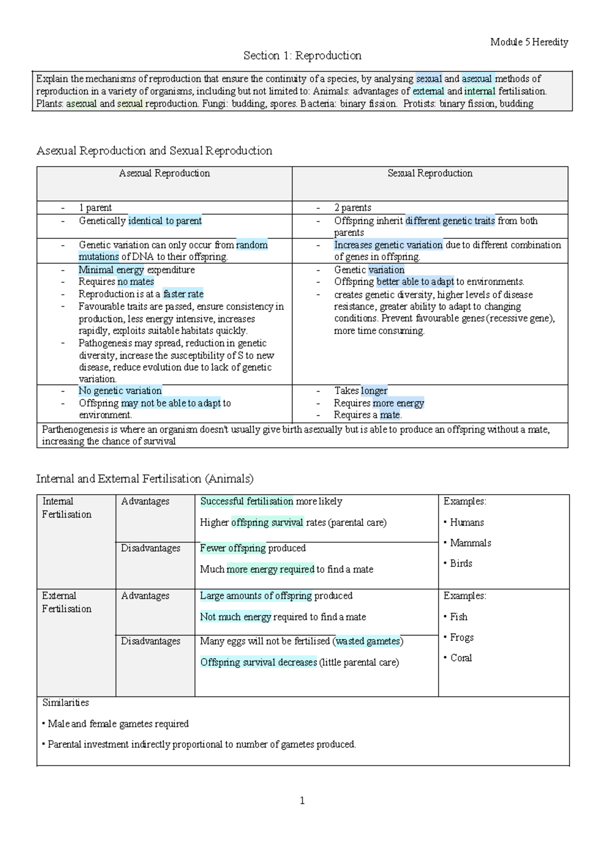 HSC Biology Mod 5: Heredity and Reproductive Mechanisms Notes - Studocu