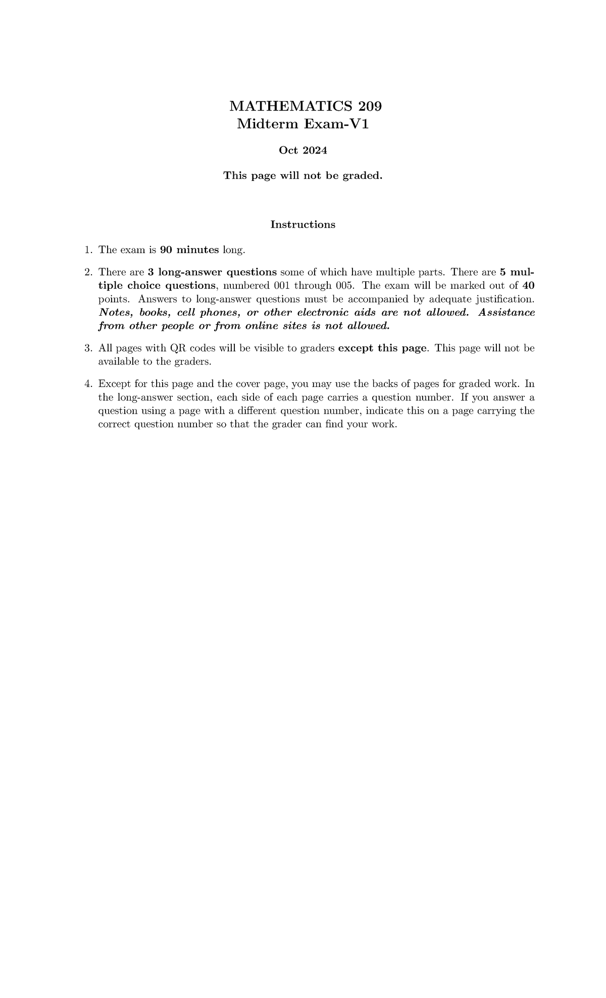 Fall 2024 Math 209 Midterm Exam Instructions and Questions - Studocu