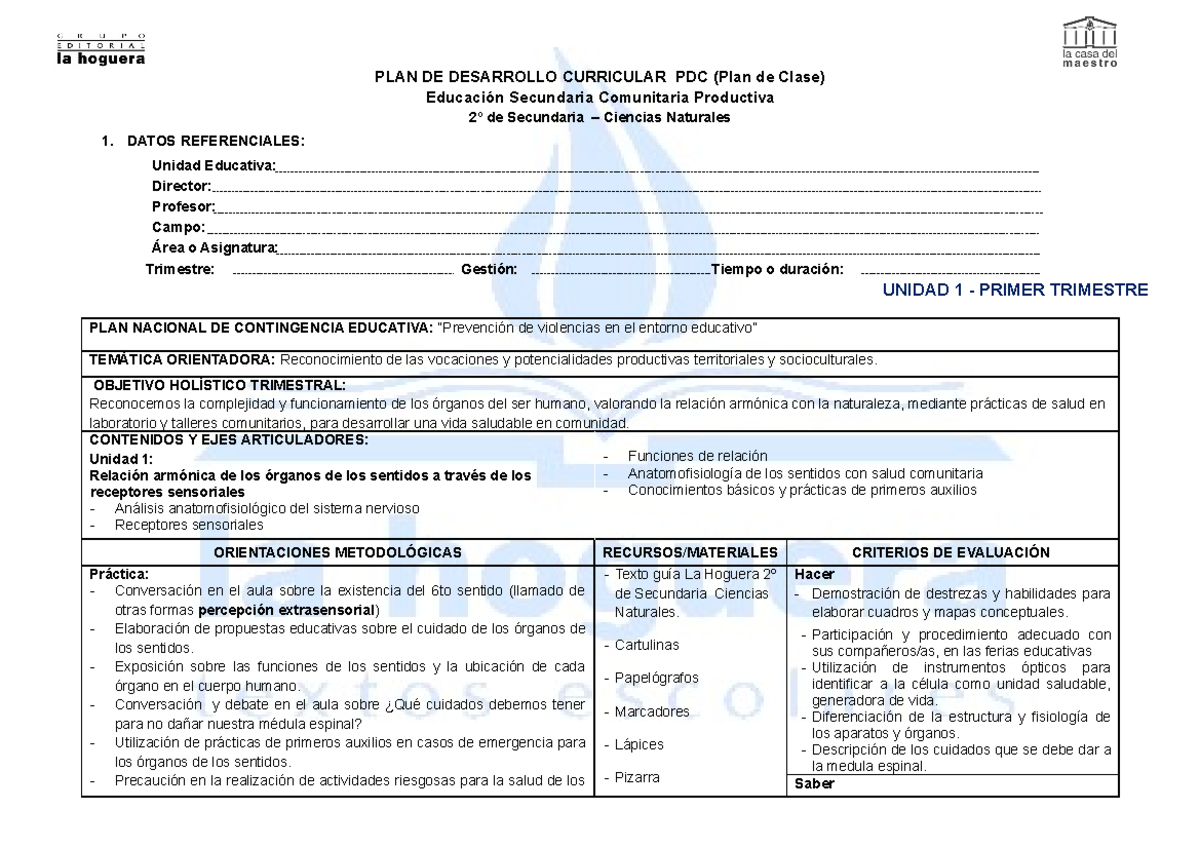PDC - 2do Ciencias Naturales Secundaria - PLAN DE DESARROLLO CURRICULAR ...