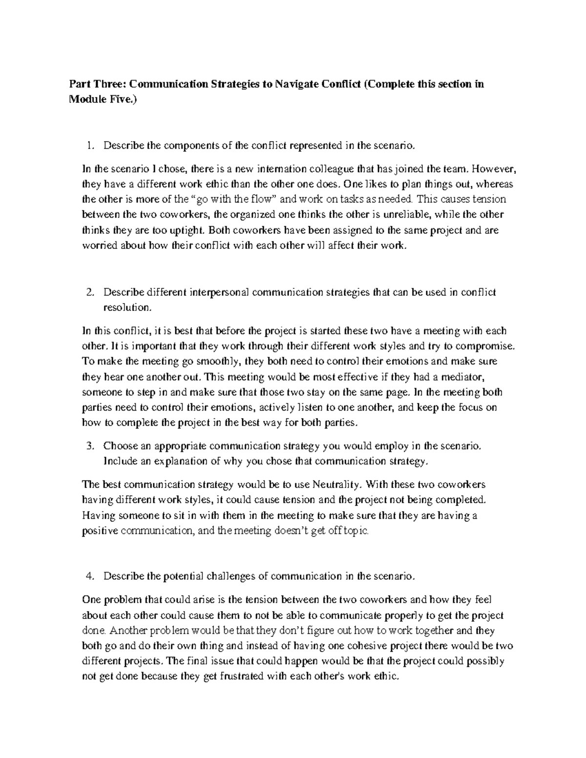 IDS 105 Mod 5 - Communication Strategies for Conflict Resolution - Studocu