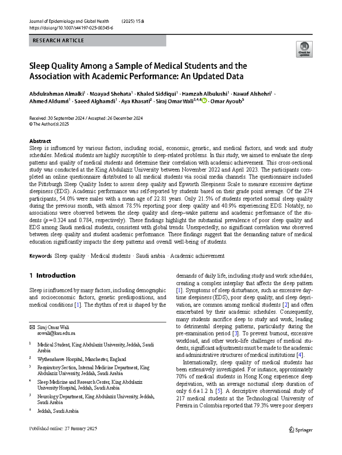 Sleep Quality and Academic Performance Among Medical Students: A Study ...