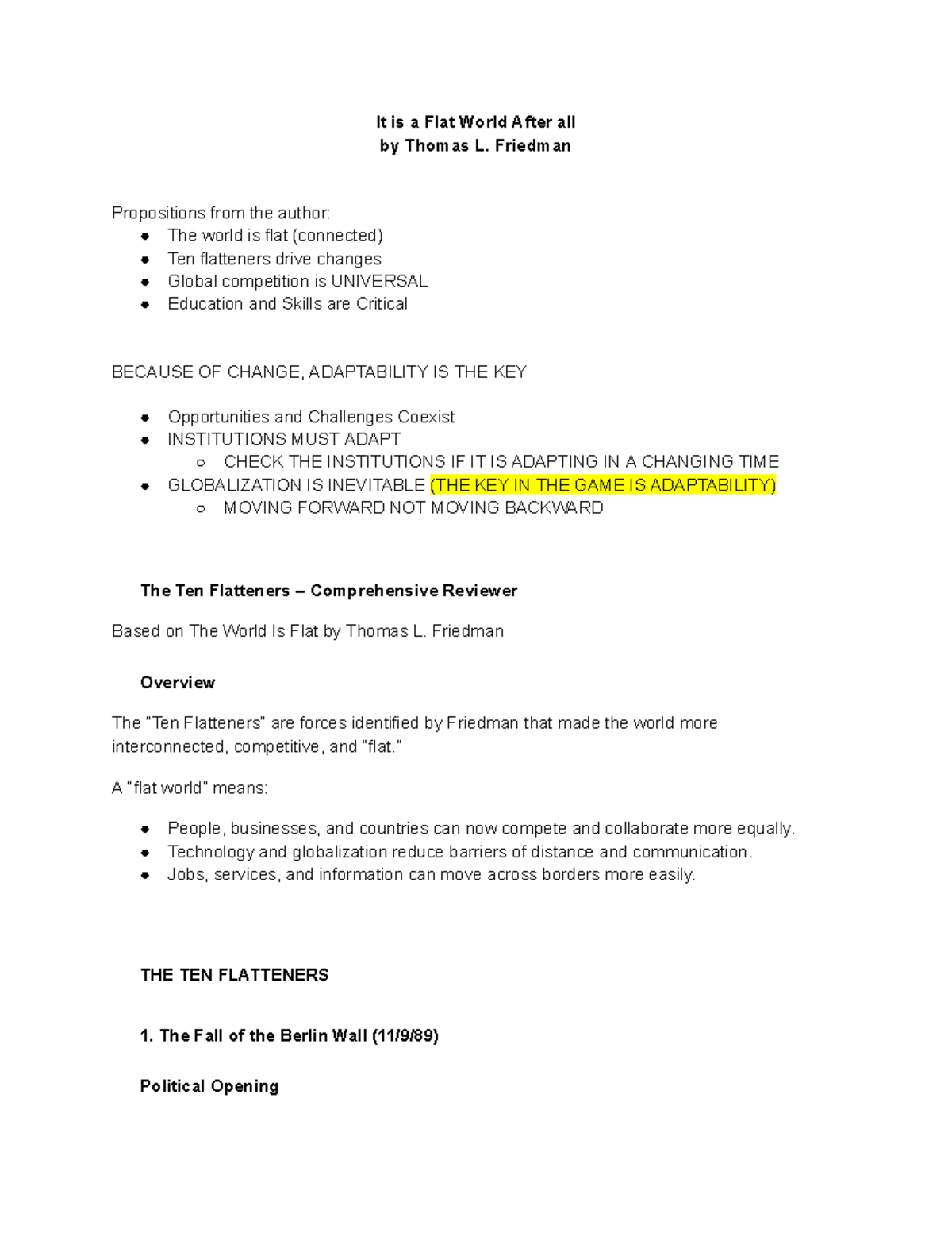 Final Exam Review: The World Is Flat (Course Code: XYZ123) - Studocu