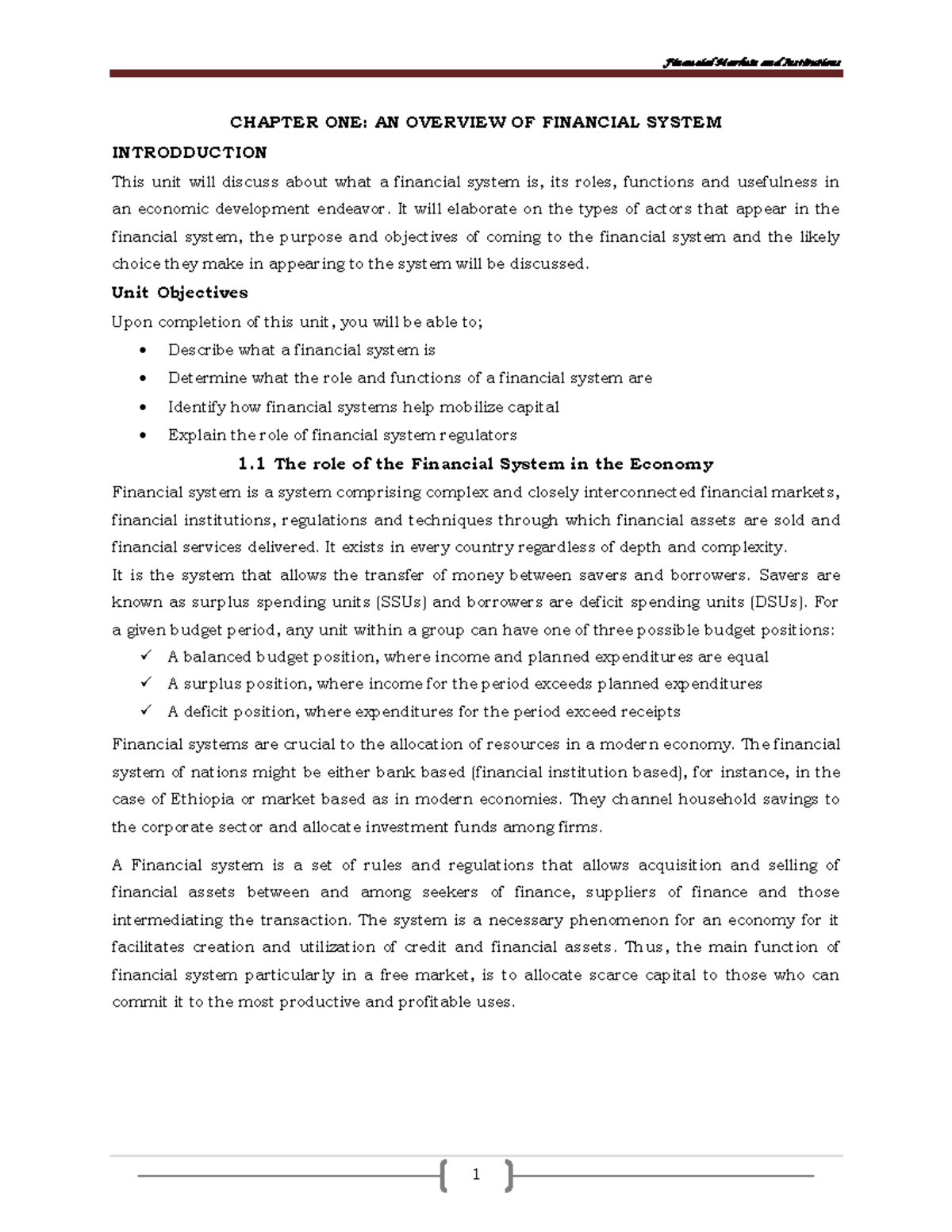 Chapter 1: An In-Depth Overview of the Financial System - Studocu