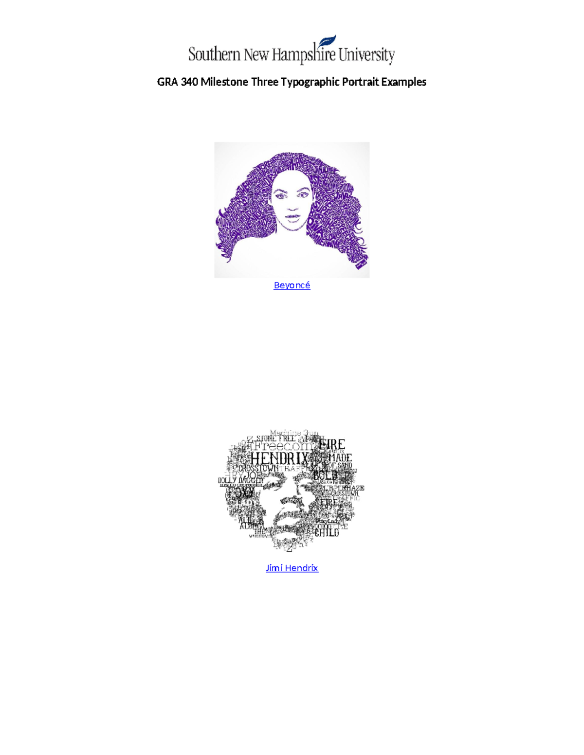 GRA 340 Milestone Three Typographic Portrait Examples - GRA340 - Studocu