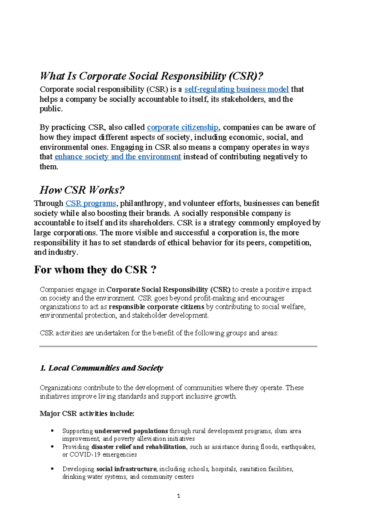 Legal Aspects of Corporate Social Responsibility (CSR) - Assignment ...