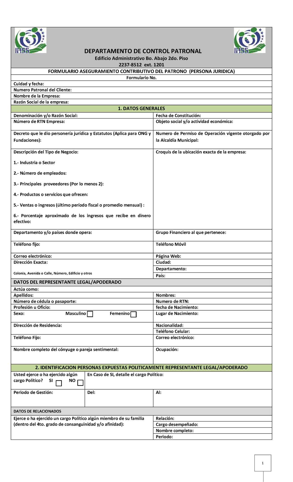 Formulario de Aseguramiento Contributivo del Patrón (Persona Jurídica) - Document Preview