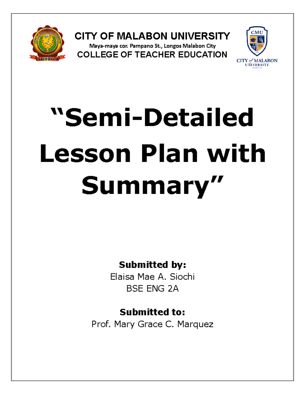 BSE ENG 2A: Semi-Detailed Lesson Plan on Word Formation Process - Studocu