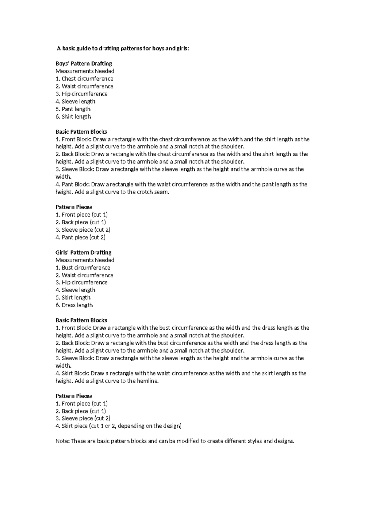 Basic Pattern Drafting Guide for Boys and Girls: Measurements & Blocks ...