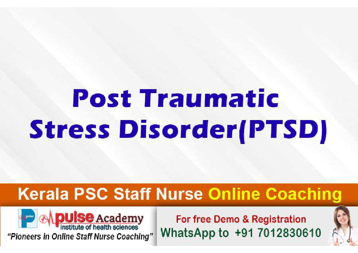 Comprehensive Overview of Post-Traumatic Stress Disorder (PTSD) - Studocu