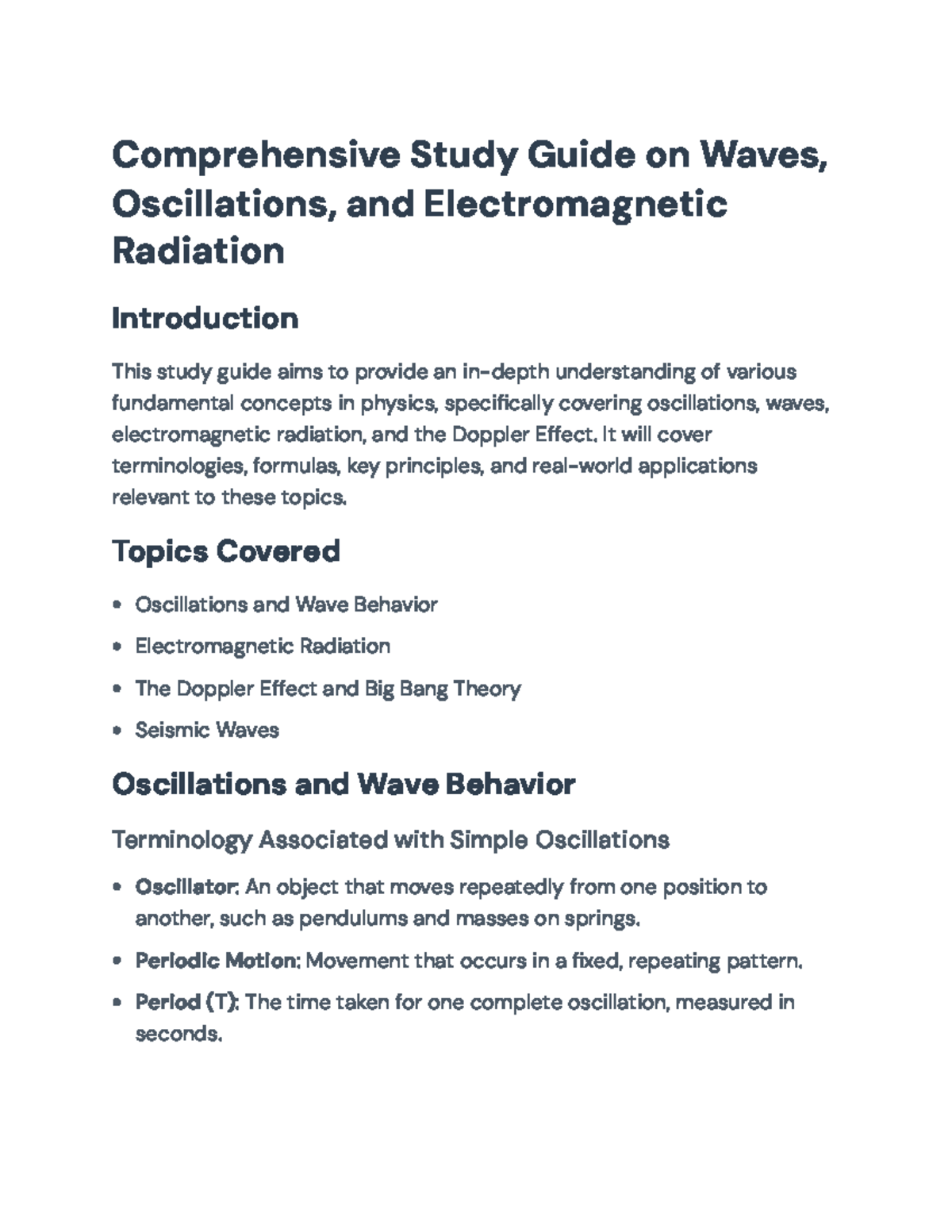 Study Guide on Waves, Oscillations, and Electromagnetic Radiation ...