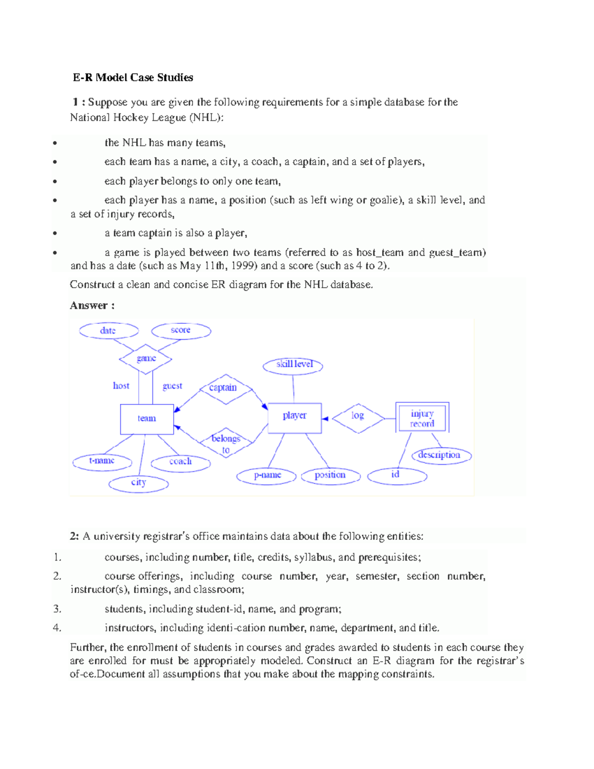E-R Model Case Studies for Database Design in Project Case Study 1-9 ...
