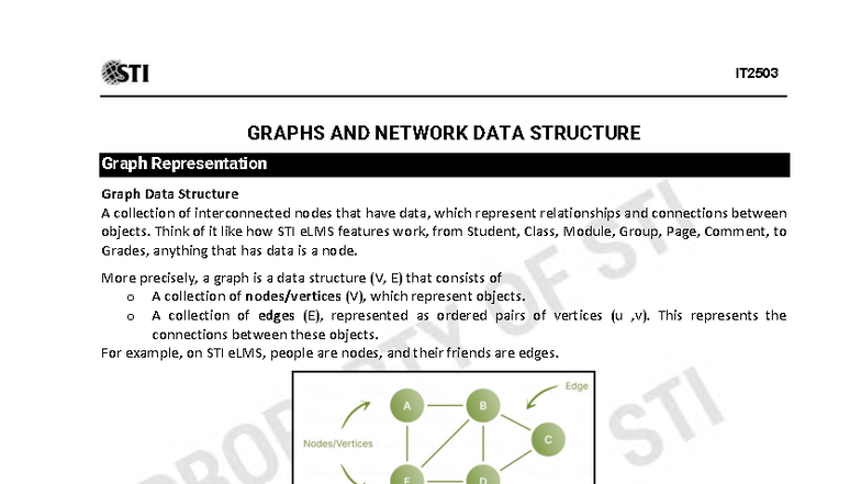 IT2503 Graphs and Network Data Structures: Representation and ...