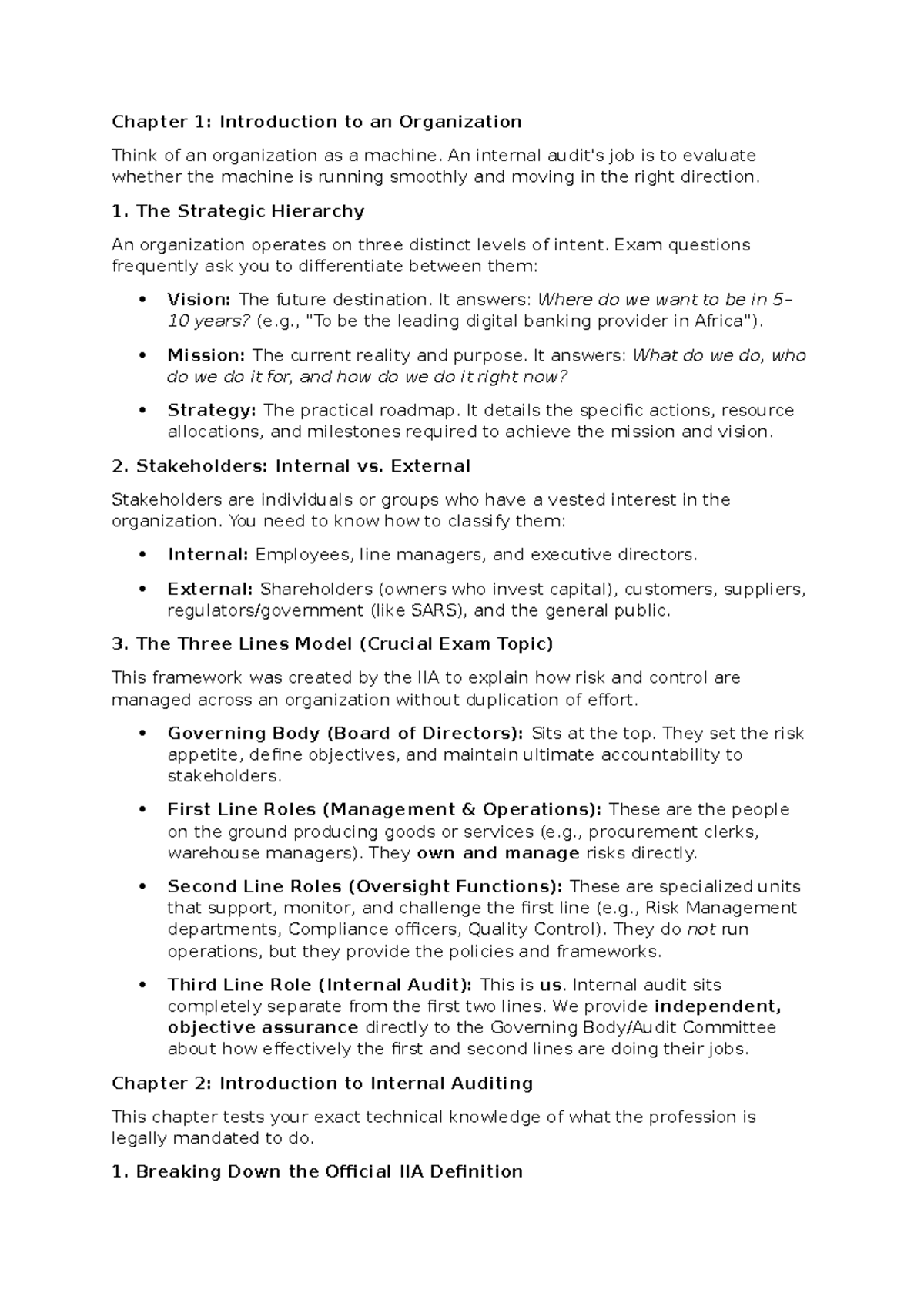 Internal Auditing 1: Chapter Overview and Key Concepts - Studocu
