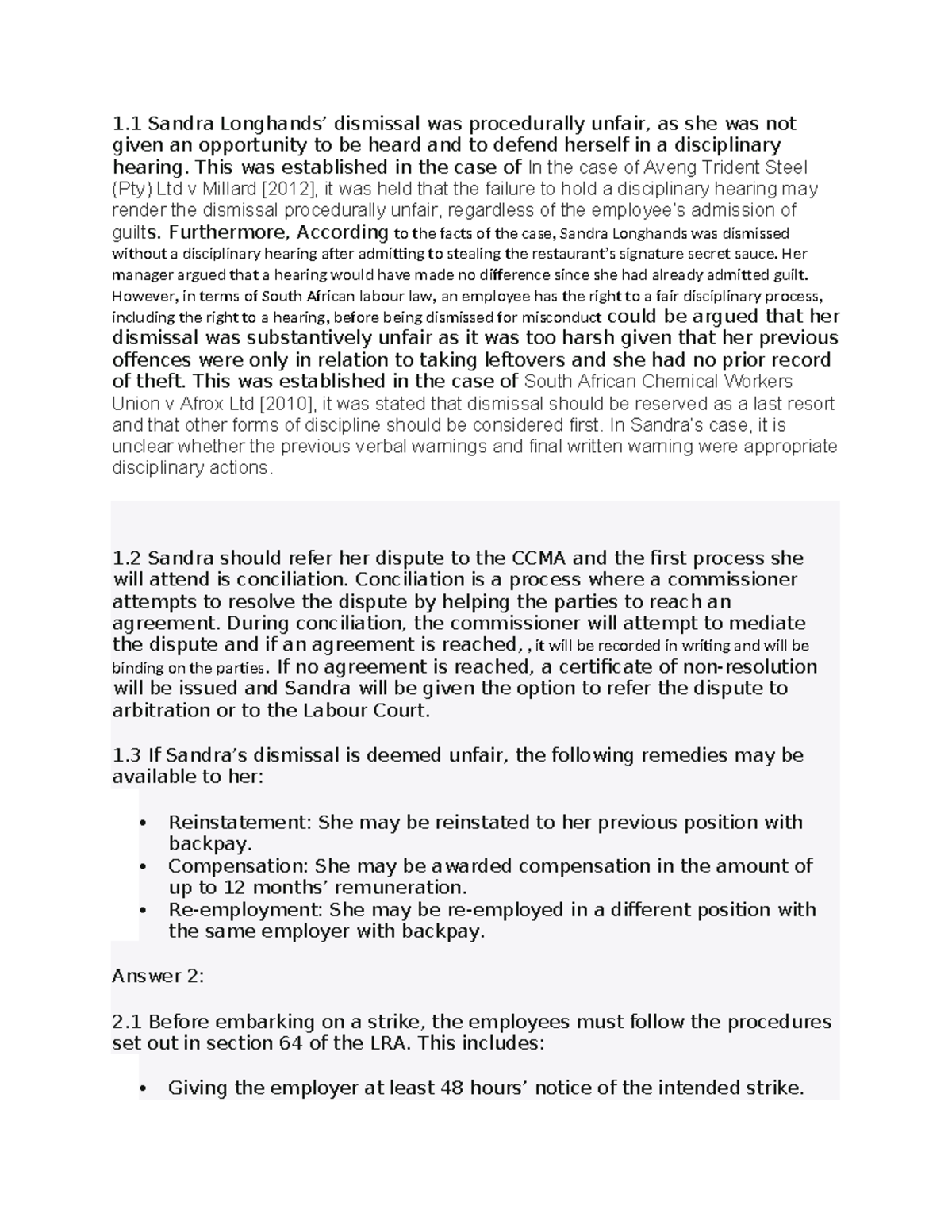Labour Law Notes: Dismissal and Suspension Procedures Analysis - Studocu