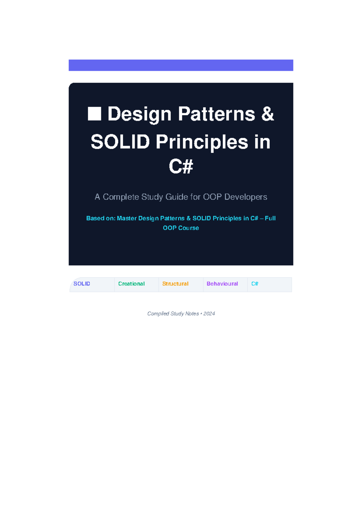 Design Patterns SOLID Principles Study Guide for OOP Developers - Studocu