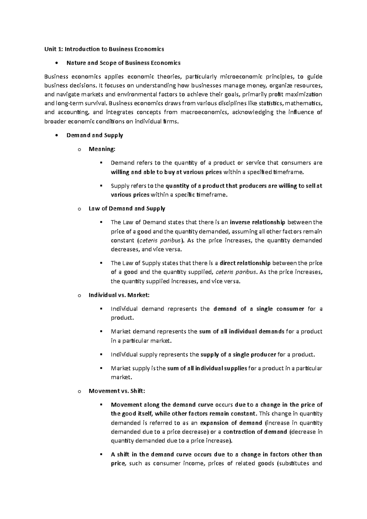 Unit 1: Intro to Biz. Economics - Nature, Scope & Key Concepts - Studocu