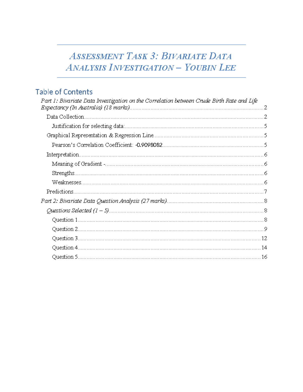 Bivariate Data Analysis Investigation: Correlation Between Birth Rate ...