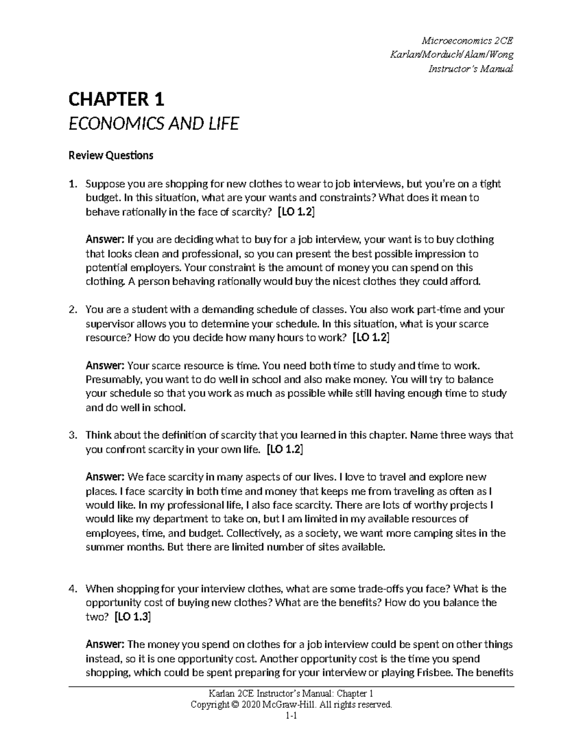 Karlan Microeconomics 2CE Manual: Chapter 1 Review Questions & Answers ...