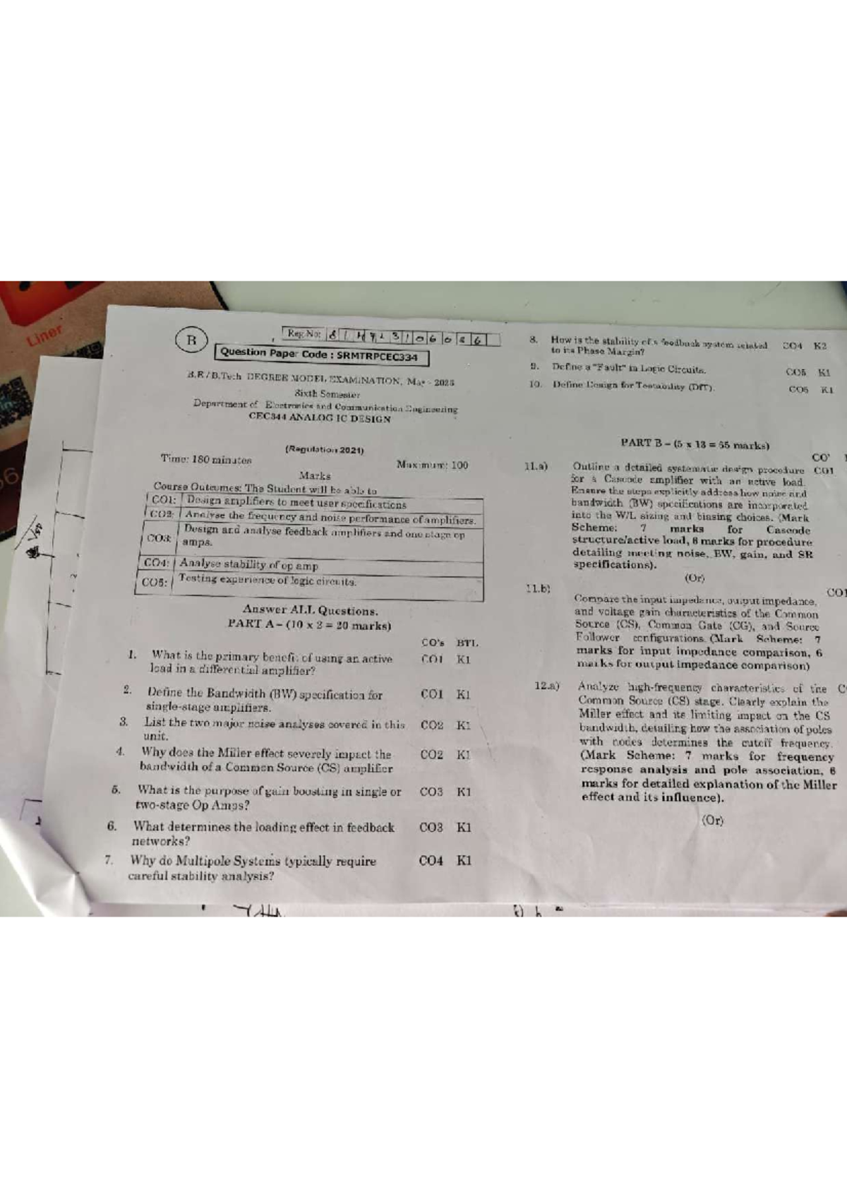 Model - Sample Paper for CEC344 Analog IC Design Exam (May 2026) - Studocu