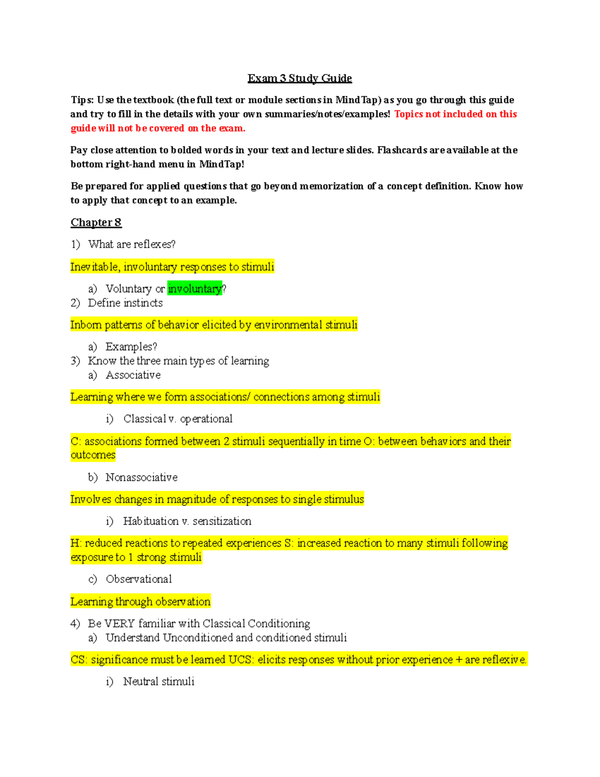 Exam 3 Guide Fall 2019 - Exam 3 Study Guide Tips: Use the textbook (the ...