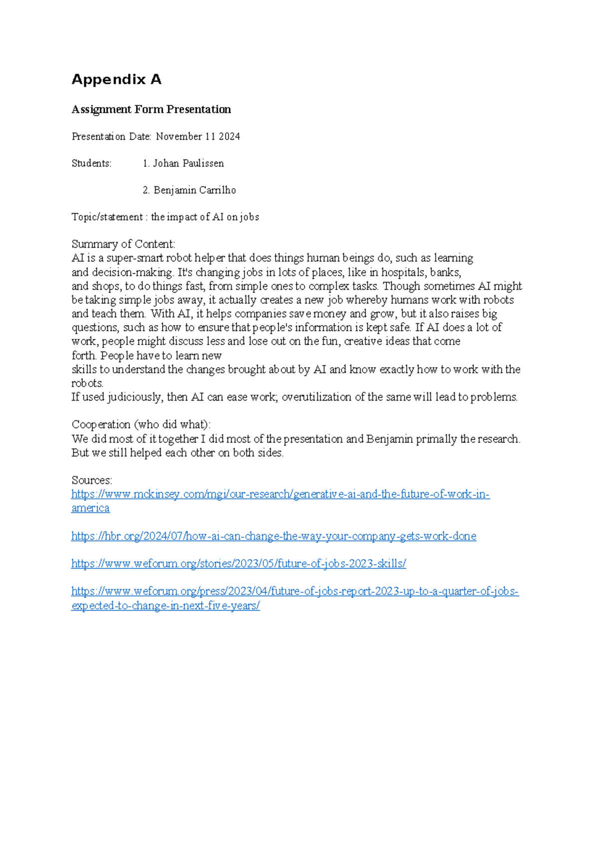 AI's Impact on Jobs: Appendix A Assignment Form (Nov 11, 2024 ...