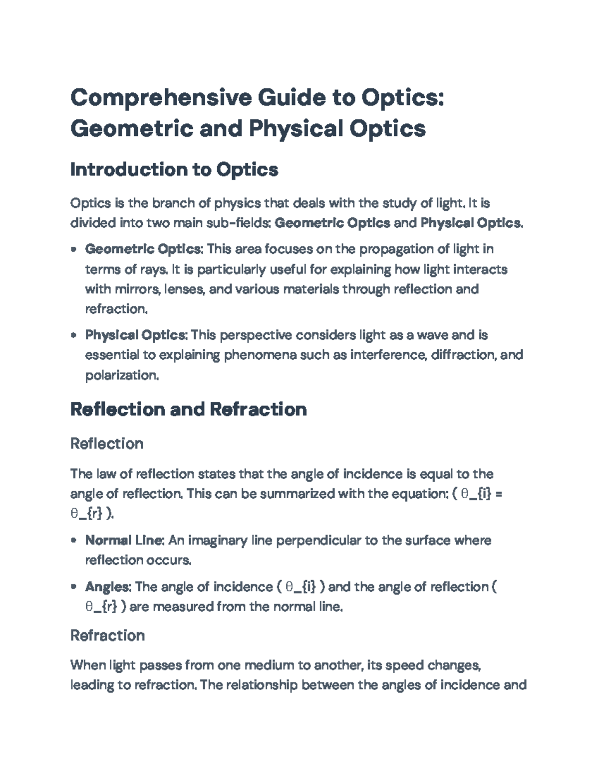 Optics Study Notes: Geometric & Physical Concepts Explained - Studocu