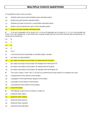 Succession Class Notes - PRIVATE LAW 273 LAW OF SUCCESSION STUDY NOTES ...