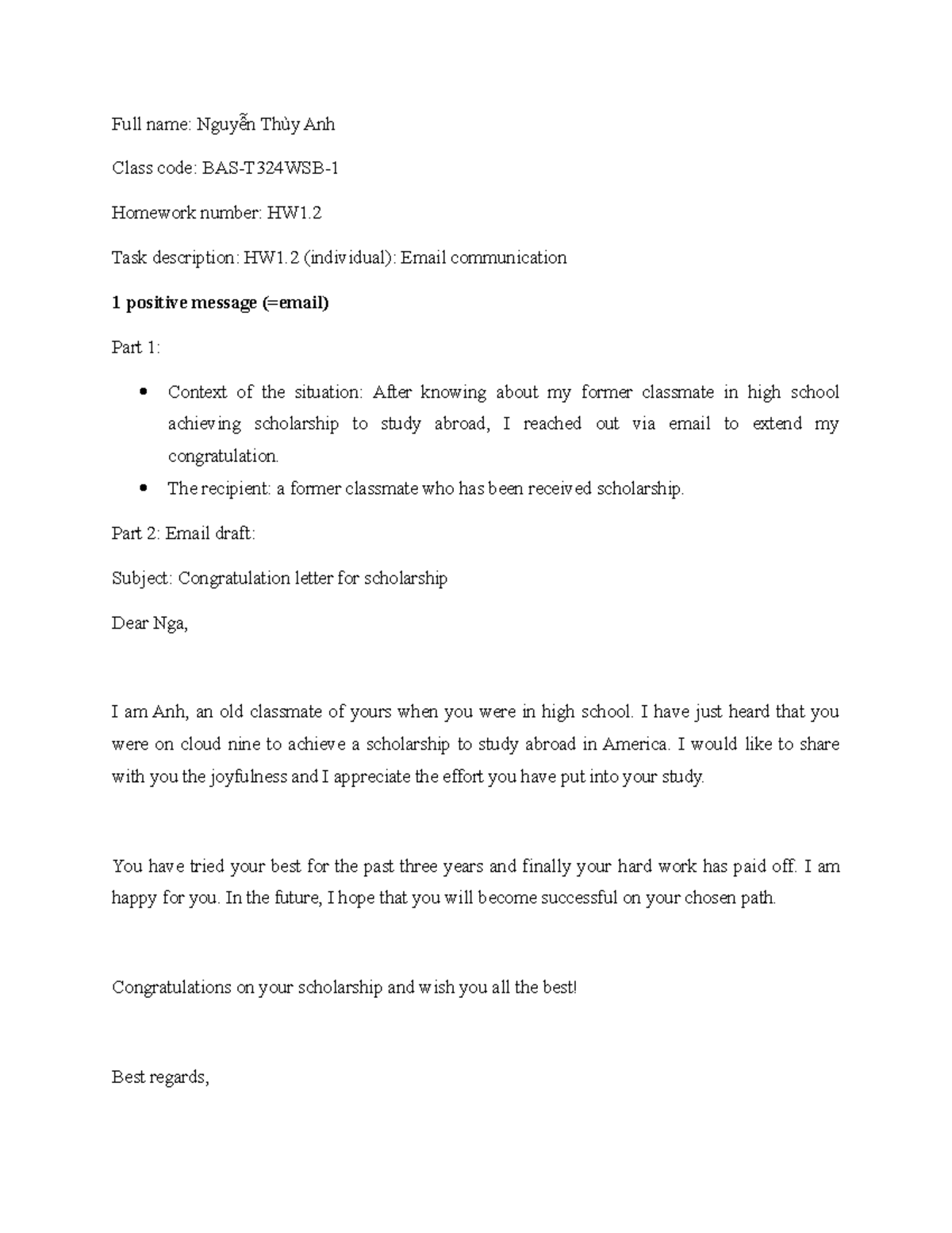 HW1.2 Email Communication: Positive & Negative Messages - BAS-T324WSB-1 ...